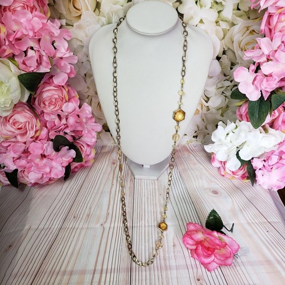 Dana Kellin for Target Beaded Gold Tone Station Chain Necklace Yellow Crystals - Picture 10 of 12